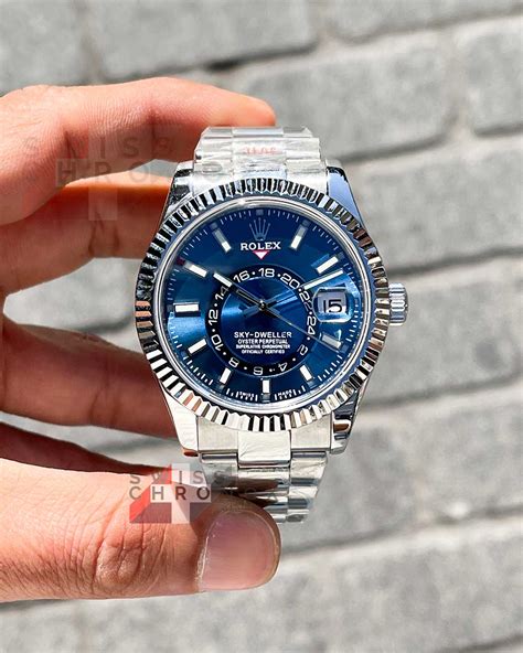 rolex sky dweller blue dial oyster|rolex sky dweller blue price.